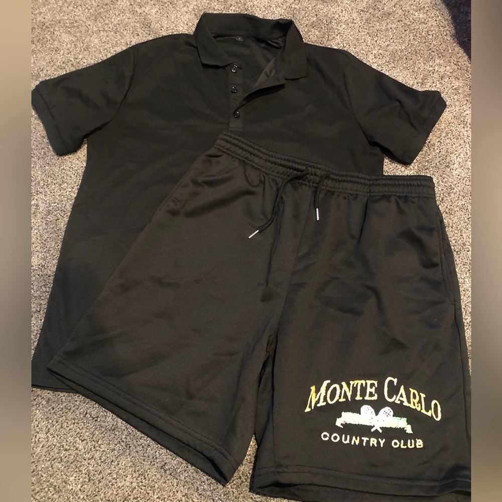 Black Men's Polo Shirt & Shorts Set